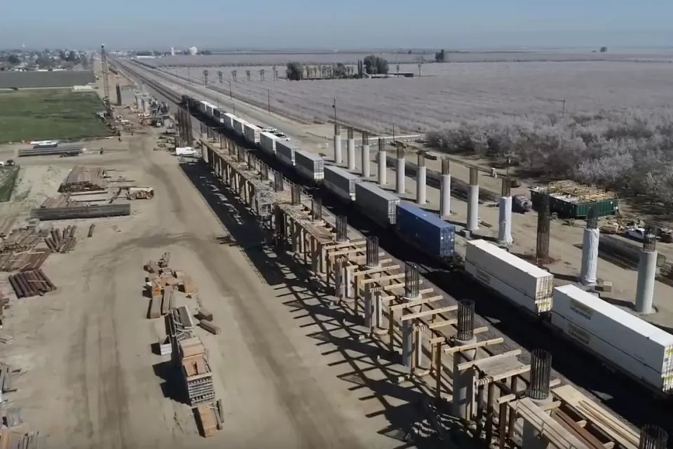 Wasco Viaduct under construction in California's Central Valley as part of California High-Speed Rail project.
